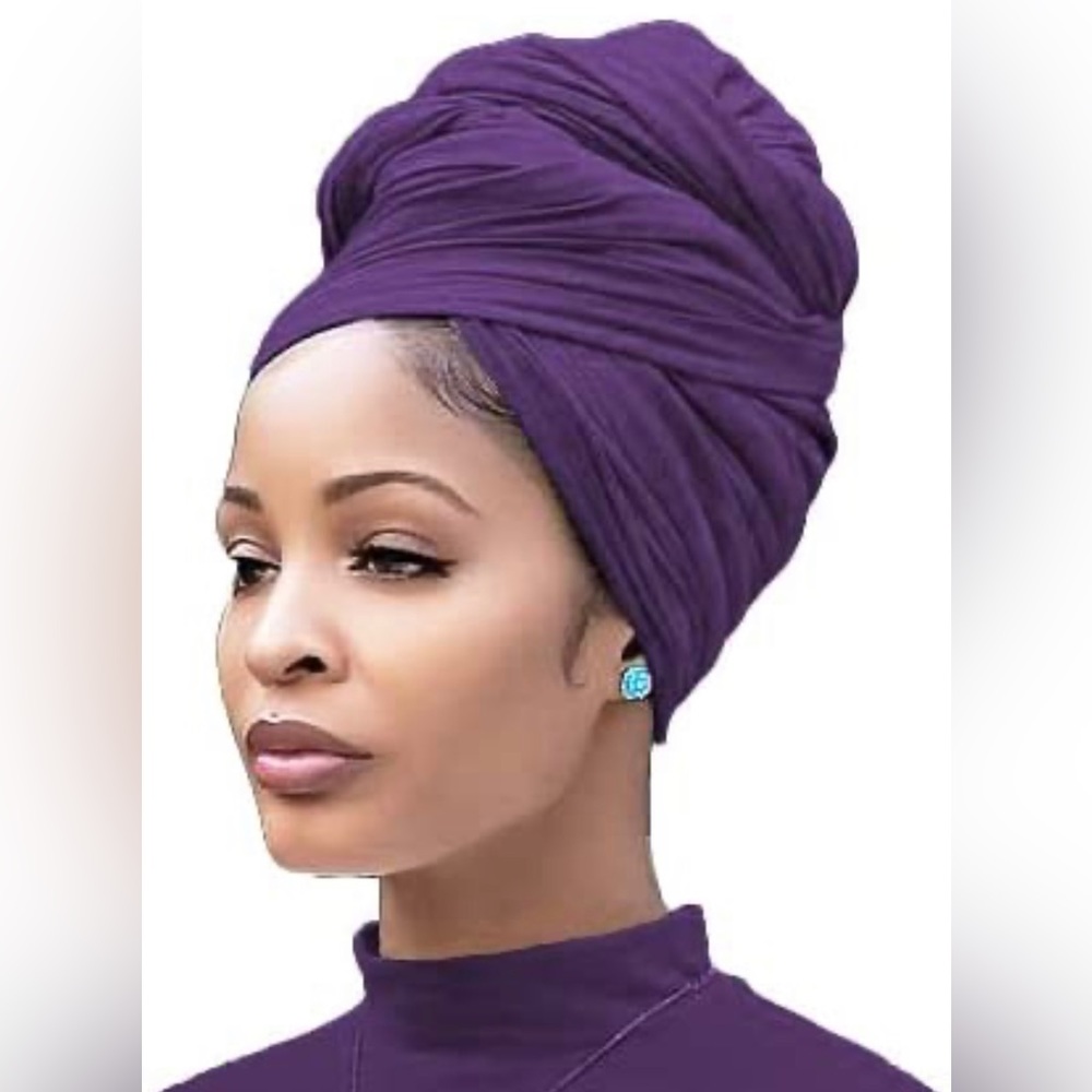 Dark Purple Stretch Turban African Head Wraps Scarf Soft Hijab for Locs Braids